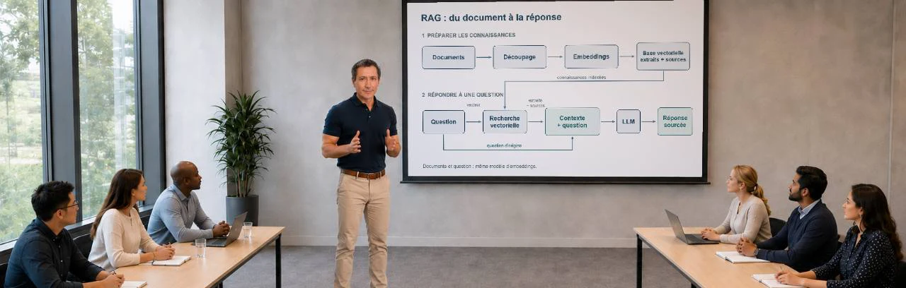 Présentation du fonctionnement d’un RAG pendant une formation en IA générative